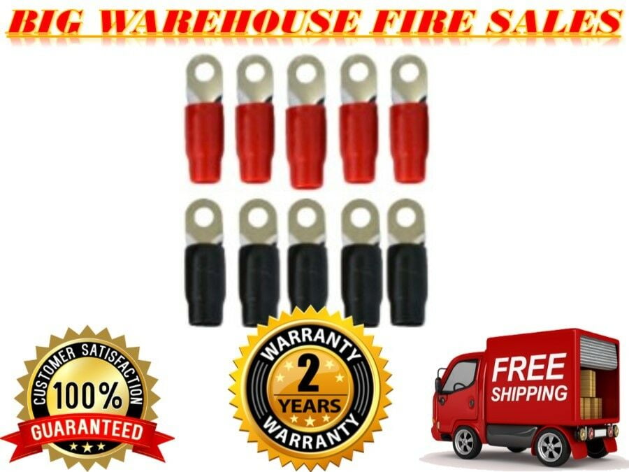 10 Pack 1/0 Gauge AWG 5/16 Ring Terminal Wire Crimp Cable Red/Black