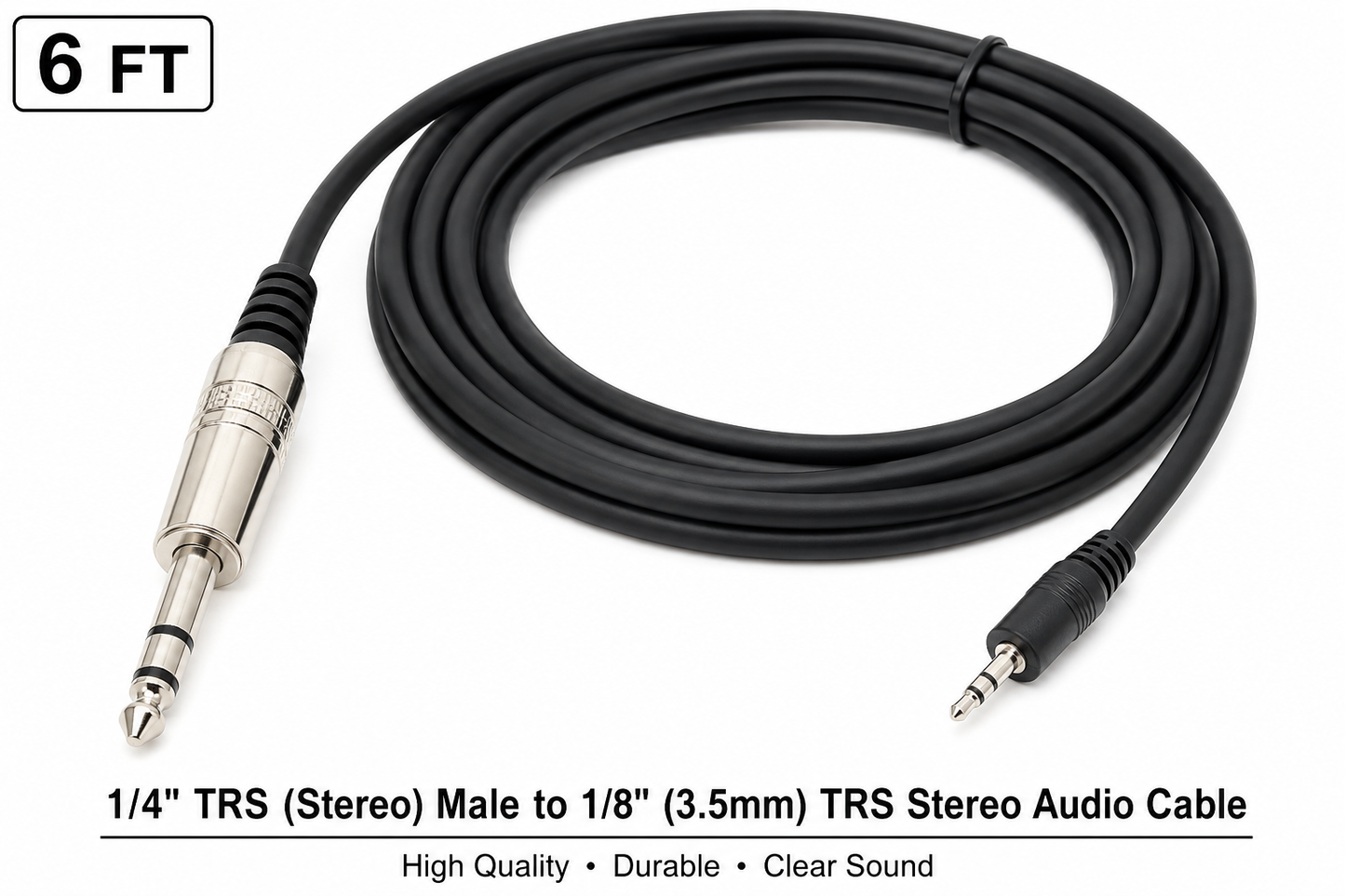 2 MR DJ CEQS6 6 ft 1/4" TRS (Stereo) Male to 1/8" (3.5mm) TRS Stereo Audio Cable