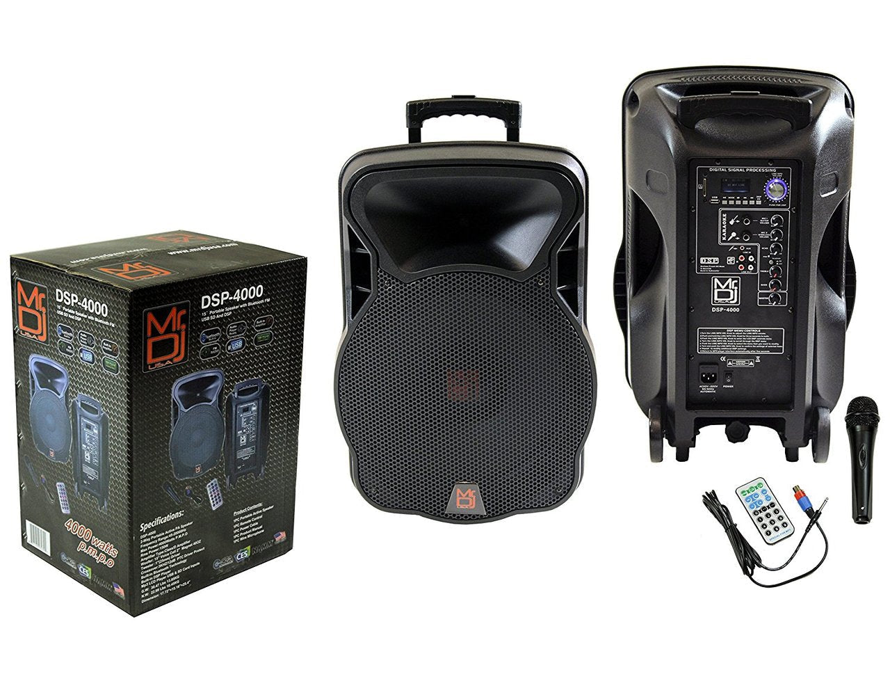 MR DJ DSP4000 15" 2 Way Portable Speaker Bluetooth FM Radio USB/SD & DSP Player
