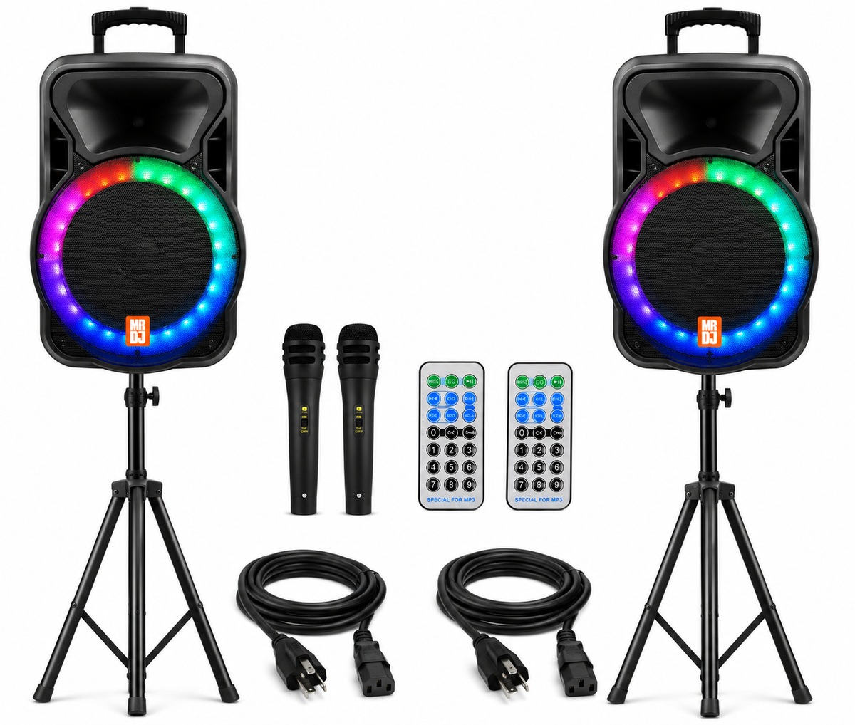 2 Pack MR DJ DSP4500PKG 15" Active DSP PA DJ Karaoke Speaker