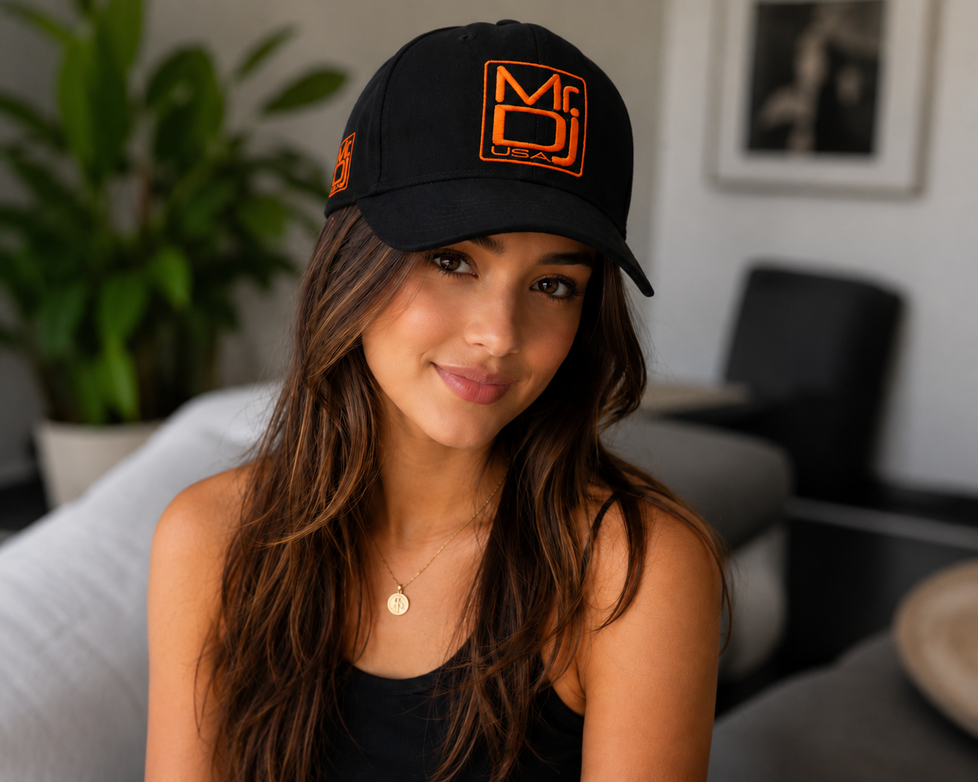 MR DJ Adjustable Black Baseball Cap  100% Cotton Unstructured Low Profile Hat