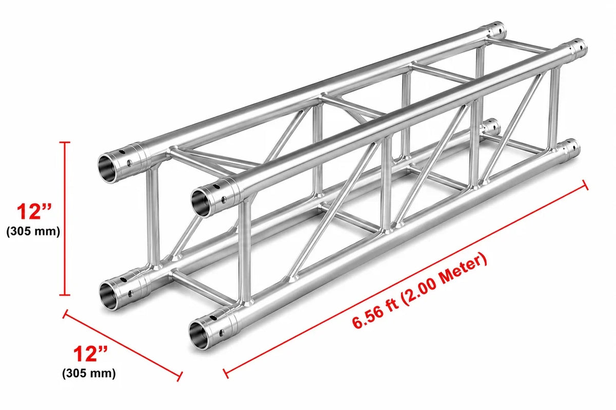 MR DJ DTSQ656 6.56' x 12" Universal Straight Square Tubing Box Aluminum Lighting Trussing Segment for Pro Lighting