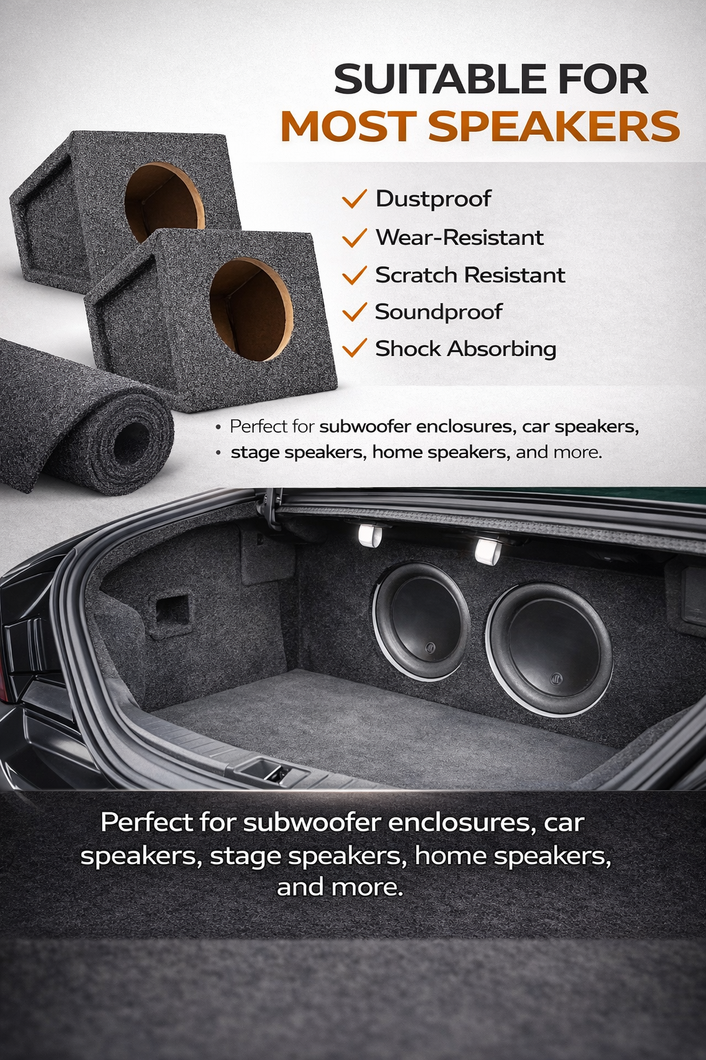 Absolute C3BK 48" x 3FT Black Automotive Carpet Replacement Repair Underfelt Durable Trunk Liner Speaker Box Subwoofer Enclosure Fabric for Car RV SUV Marine Boat
