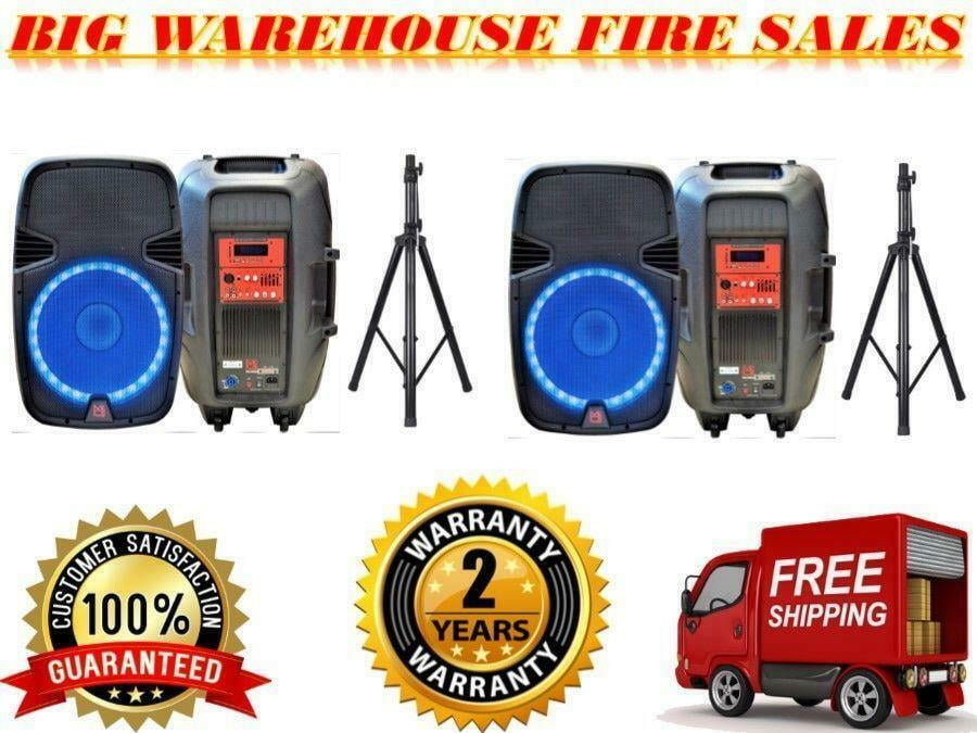 2 Mr. Dj USA PBX2690LB 15" 3500W PA DJ Active Amplifier Bluetooth Speaker with Stand