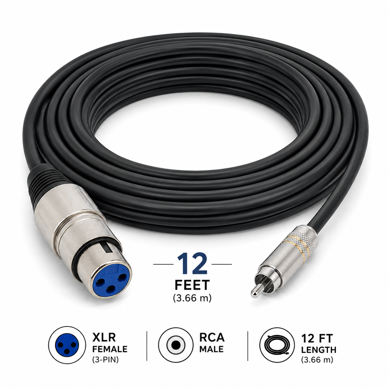 MR DJ CXFR12 12-Foot XLR Female to RCA Male Professional Audio Cable