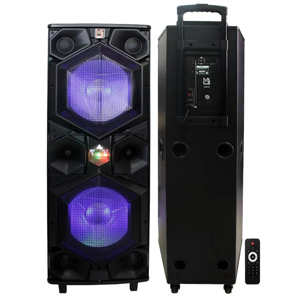 2 MR DJ VEGAS Double 15" 3-Way Full-Range Powered/Active DJ PA Multipurpose Live Sound Bluetooth Loudspeaker