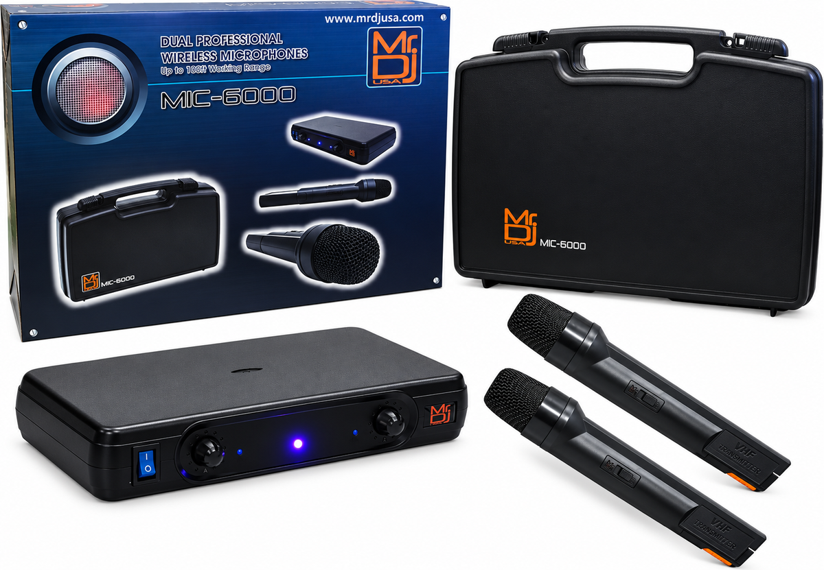 2 Pack MR DJ MIC6000 Wireless Dual Handheld design Microphone System + Carrying Case