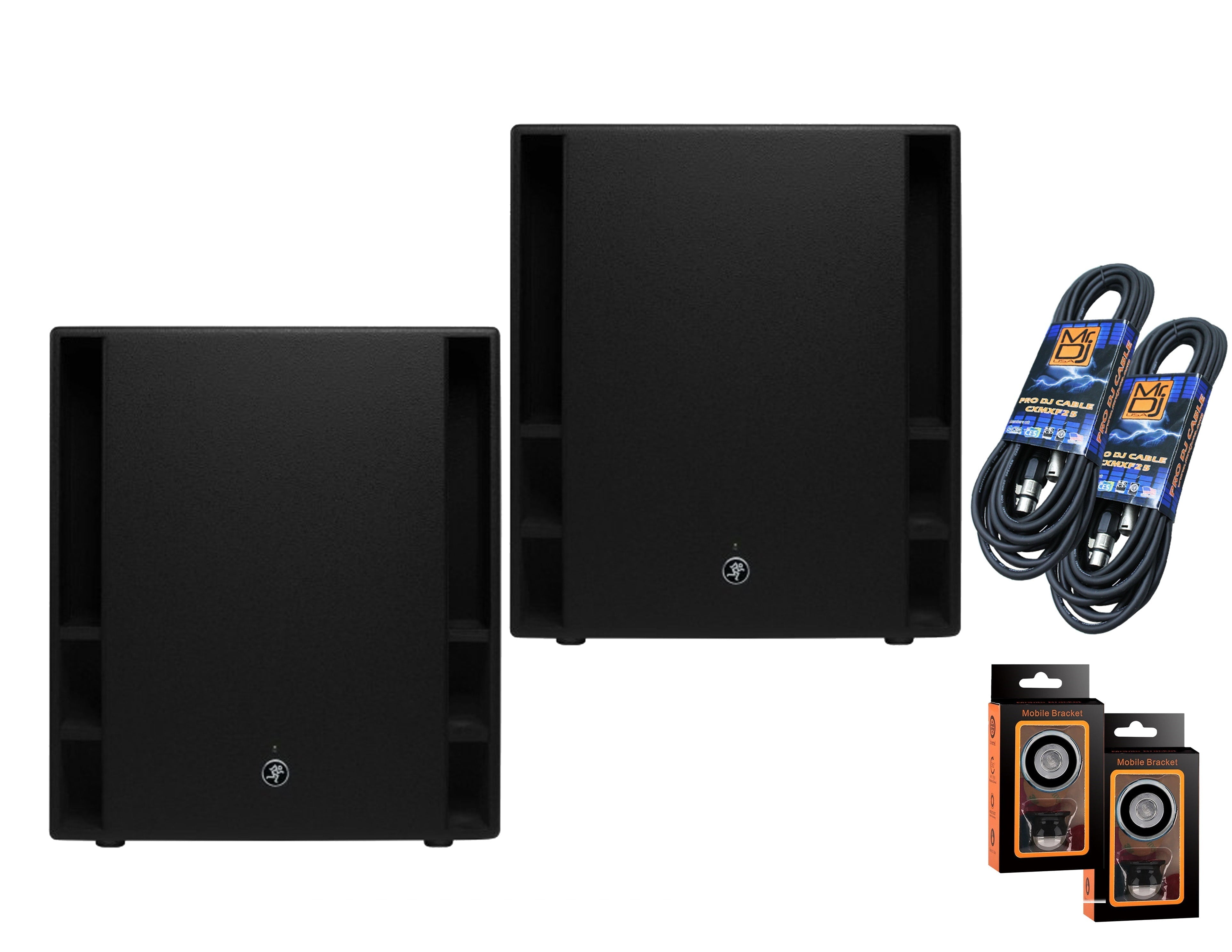 2 Mackie Thump 118S 1400W 18" Powered PA Subwoofer + 2 Cables + Mobile Holder