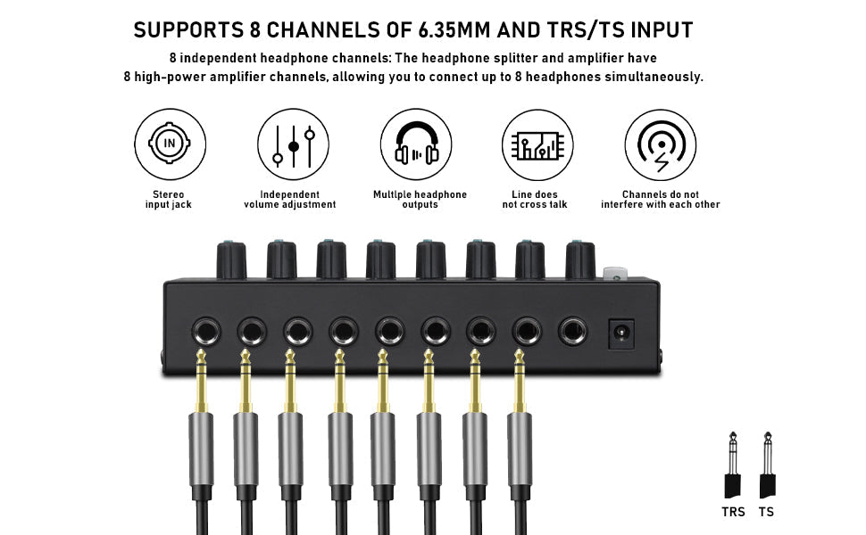 MR DJ Microamp HA800 Ultra-compact 8-channel stereo headphone amplifier