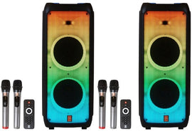2 MR DJ FLAME5500LED+ 5500W Dual 12” Bluetooth Rechargeable Party Speaker Flame LED Lights 2 Wireless Mic TWS Portable DJ PA System
