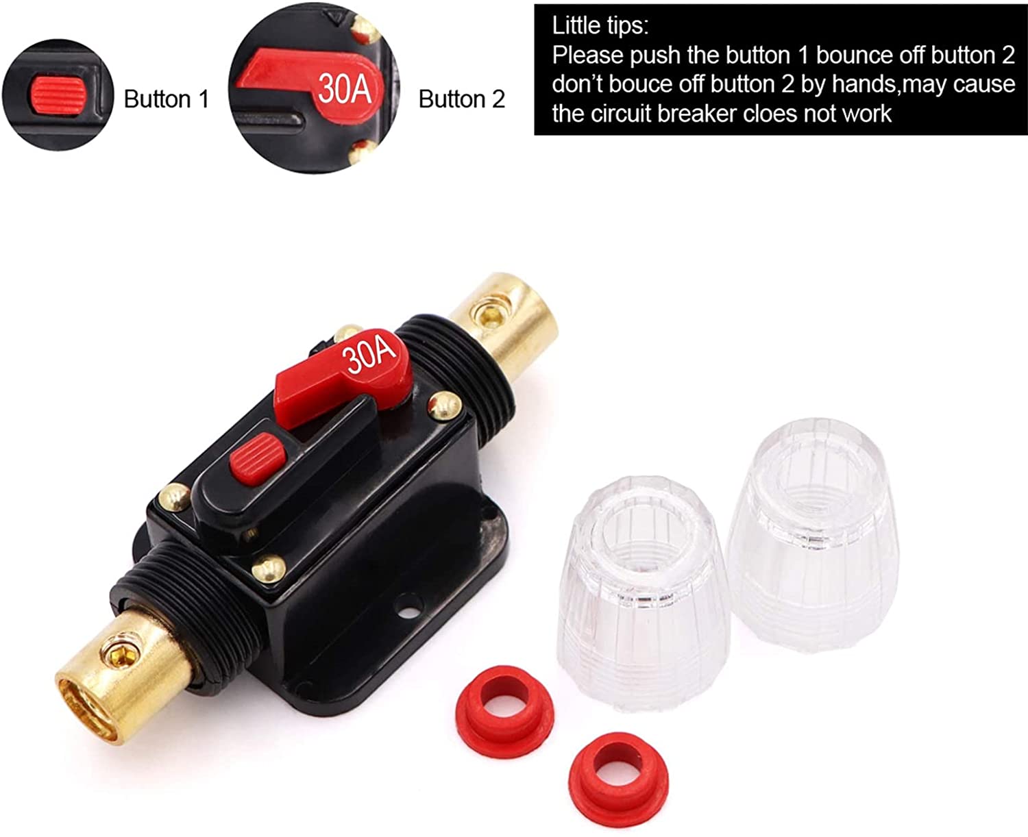 Absolute ICB30 30 Amp Circuit Breaker 4/8 AWG Inline Manual Reset Fuse Holder