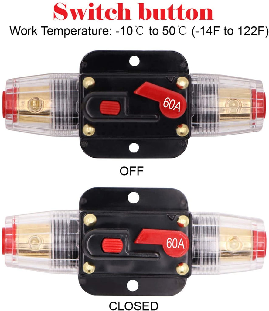 2 Absolute ICB60 60 Amp Circuit Breaker 4/8 AWG Inline Manual Reset Fuse Holder