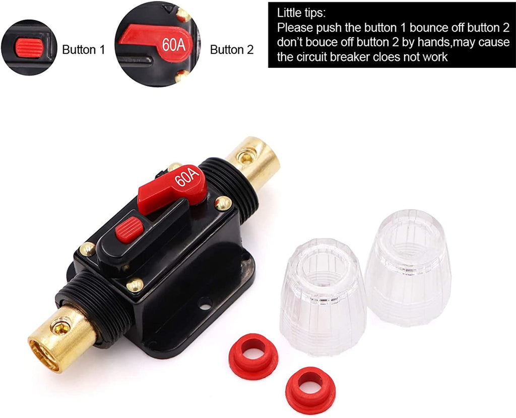 2 Absolute ICB60 60 Amp Circuit Breaker 4/8 AWG Inline Manual Reset Fuse Holder