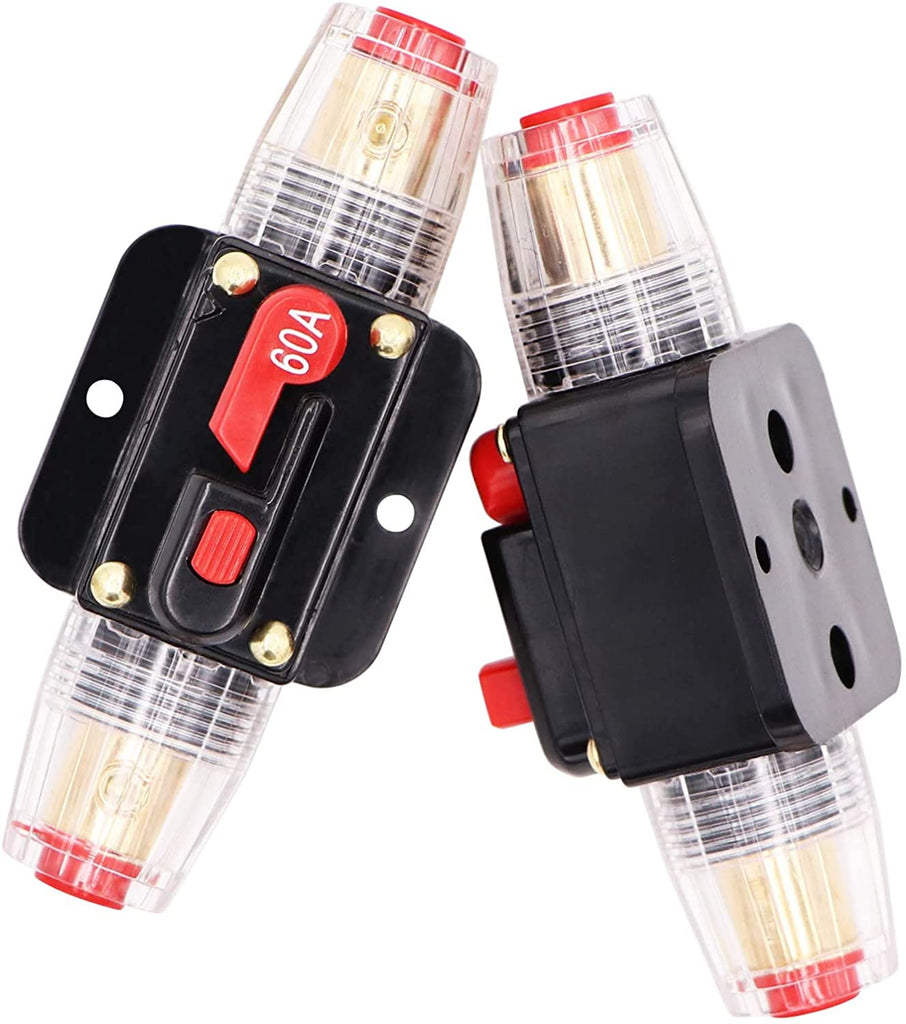 2 Absolute ICB60 60 Amp Circuit Breaker 4/8 AWG Inline Manual Reset Fuse Holder