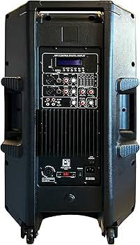 MR DJ 4500W Peak Bi-Amped Bluetooth DJ Speaker with 15" Woofer LED Party Lights Portable PA System, Built-In Media Player, Wired Mic, Speaker Stand, 3-Channel Mixer