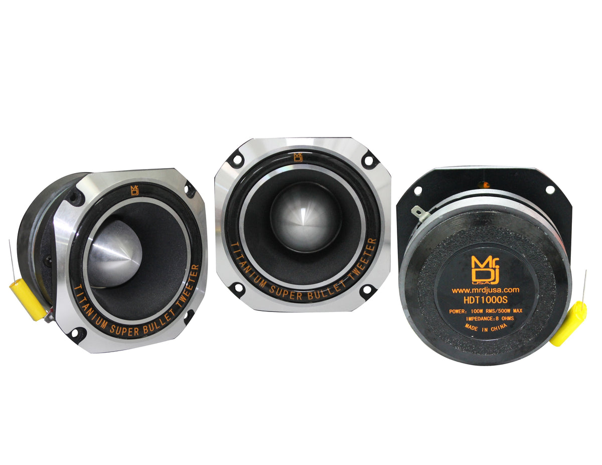 2 MR DJ HDT1000S 4" Titanium Horn Bullet High Compression Car Speaker Tweeters Car Van ATV UTV Marine Boat Motorcycle Motorsports Competition