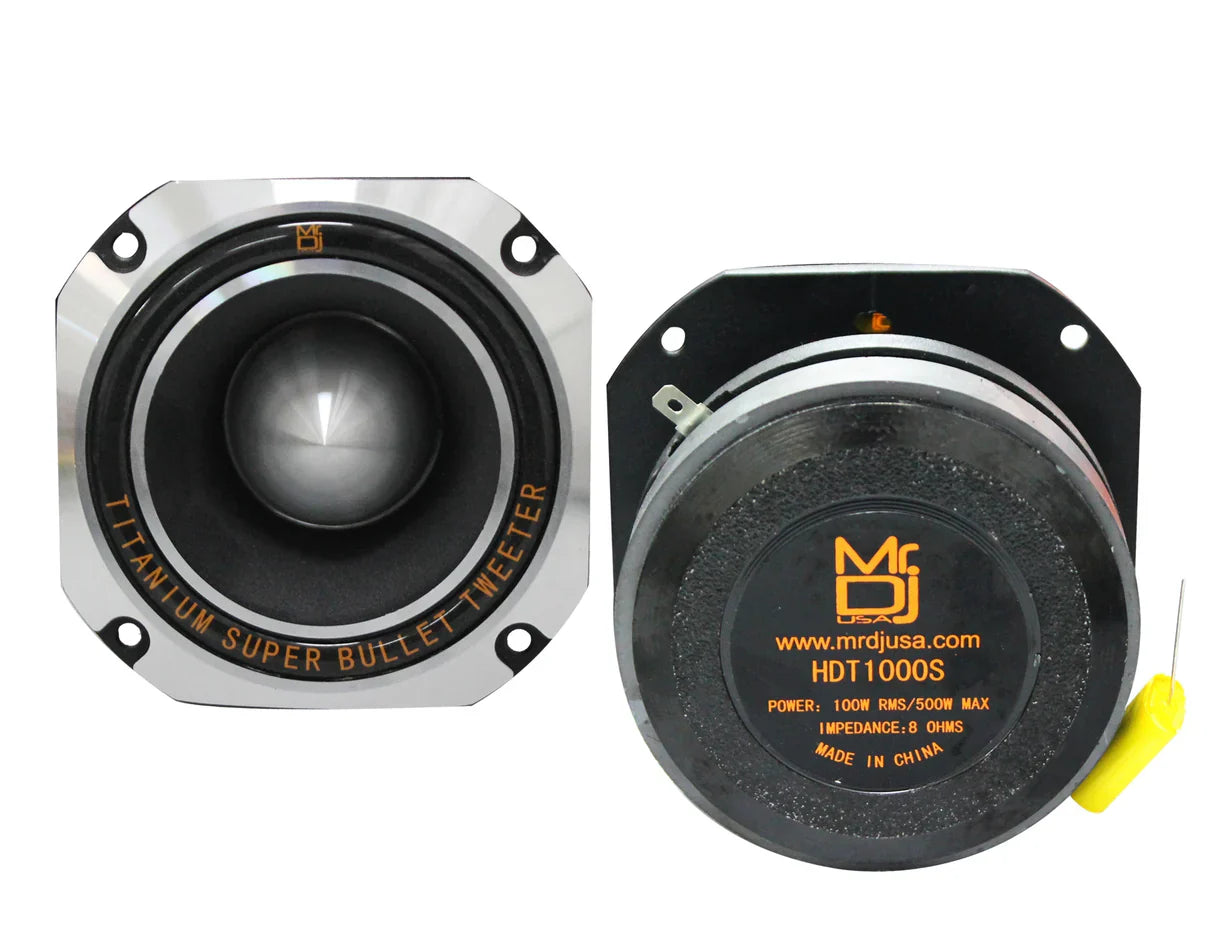 MR DJ HDT1000S 4-Inch Titanium Bullet High Compression Tweeter Ferrite Magnet Chrome