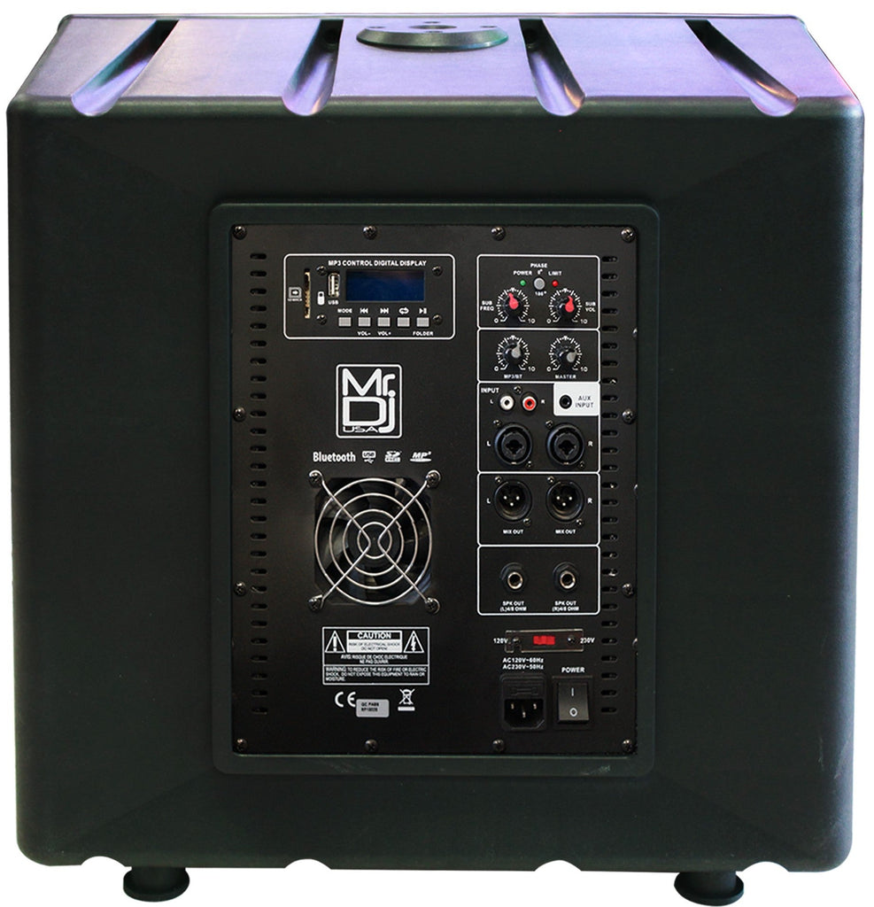 MR DJ PROSUB18BT 18" 6000W PA DJ Club Powered Active Subwoofer with 2 Speaker Output