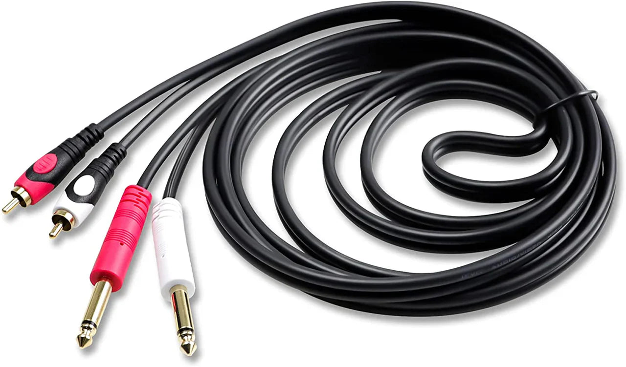 2 Pair Mr DJ CDQR12 12 Feet Dual 1/4" TS Mono to Dual RCA Male Pro DJ PA Audio Cable