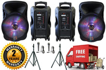 Load image into Gallery viewer, 2 MR DJ DJ15-BTA 3000W Bluetooth PA DJ FM Radio Speaker Microphone, 2 Spk stands