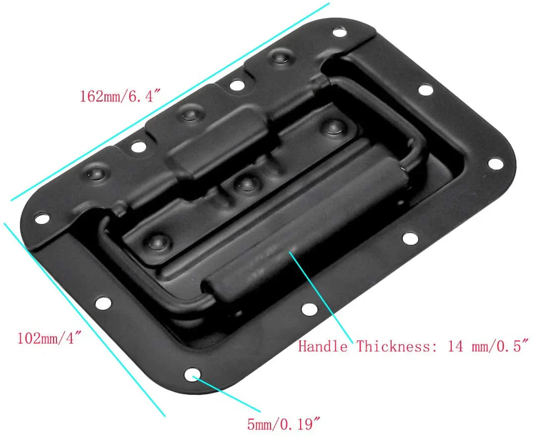 2 MR DJ HR100B Spring Loaded Recessed Handle Spring Loaded Recessed Heavy Duty Black Flight Case Speaker Cabinet Handle