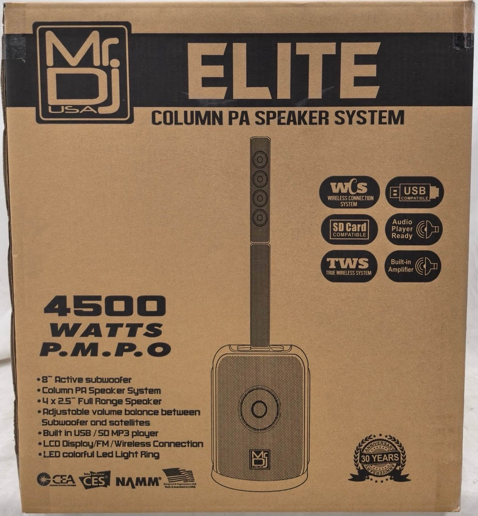 MR DJ ELITE All-In-One 8" Portable Bluetooth Line Column Array Speaker