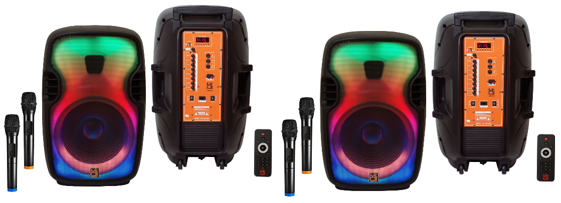 2 MR DJ FLAME3500LED PRO Portable 15" 2-Way Full-Range Powered/Active DJ PA Multipurpose Live Sound Loudspeaker