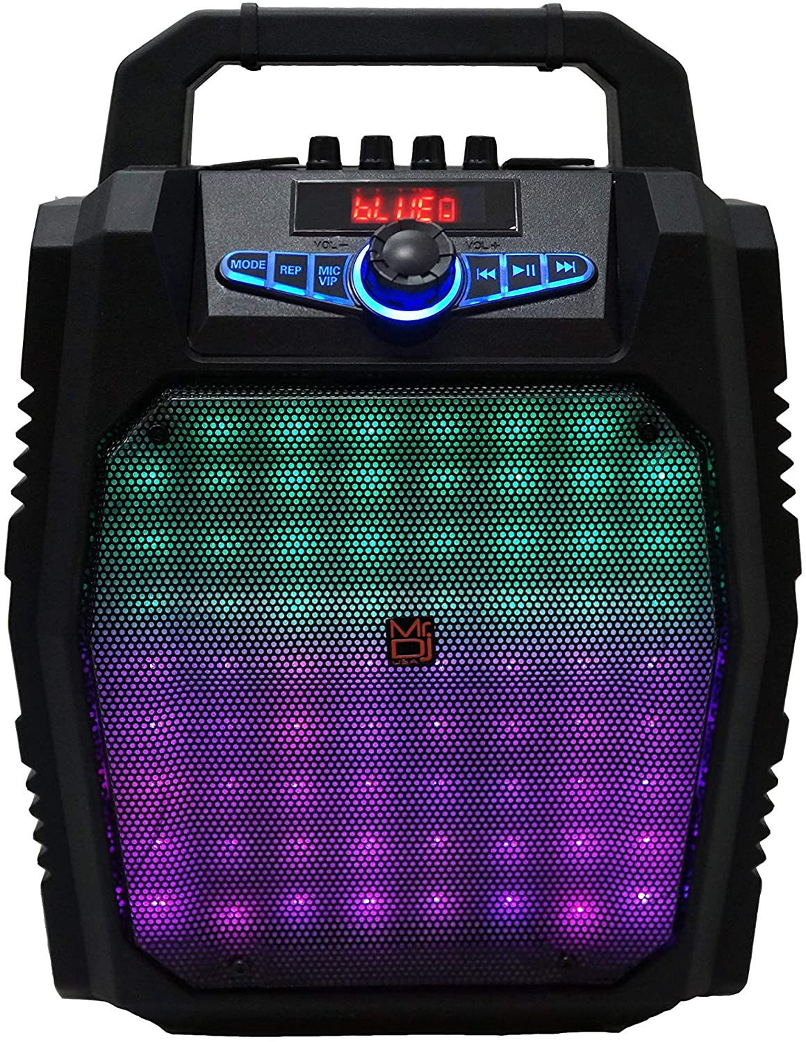 MR DJ USA PartyRock 8" Portable PA Bluetooth Speaker - Powerful Karaoke Machine with Sound Activated LED Lights, FM Radio, USB/SD & Battery Powered