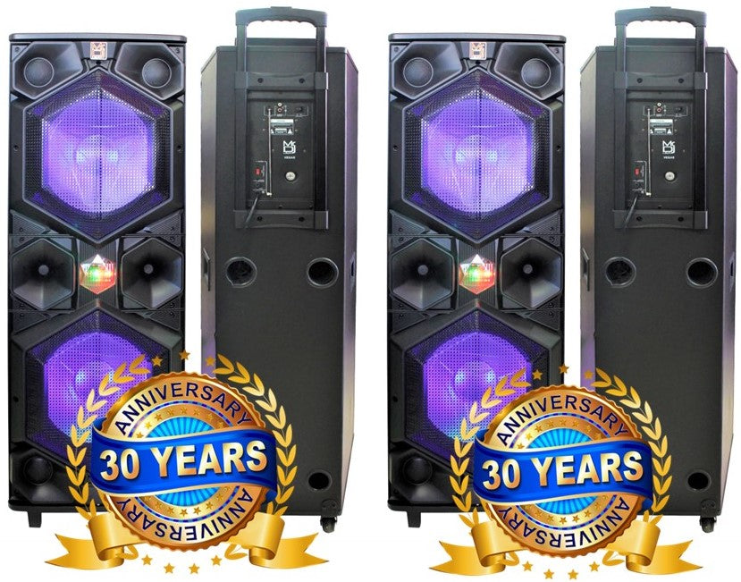 2 MR DJ VEGAS Double 15" 3-Way Full-Range Powered/Active DJ PA Multipurpose Live Sound Bluetooth Loudspeaker