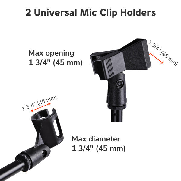 MR DJ MS800 Universal Heavy-Duty Tripod Microphone Stand with Mic Holder Clips