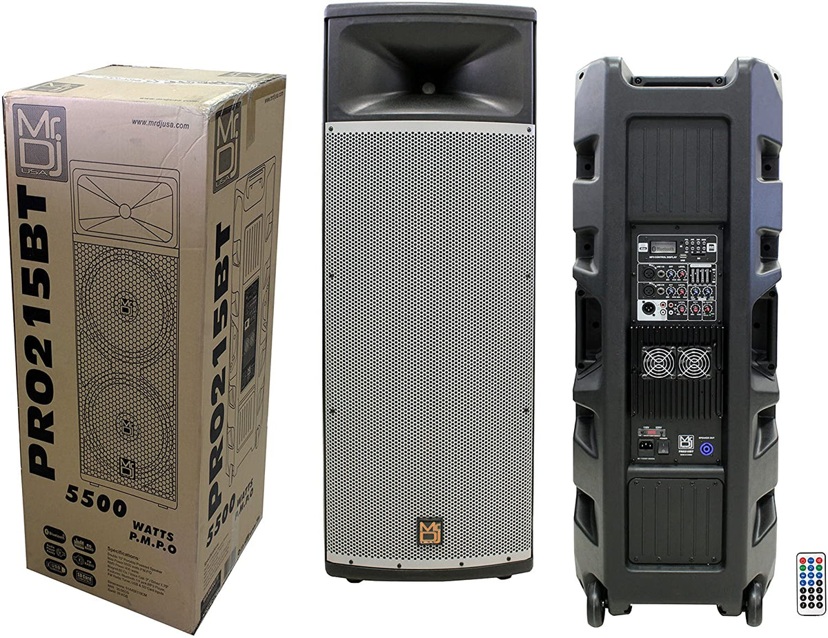 2 MR DJ PRO215BT PA DJ Dual 15" Full-Range Active Multipurpose Powered Loudspeakers