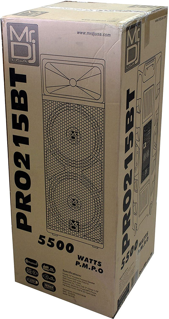 2 MR DJ PRO215BT PA DJ Dual 15" Full-Range Powered/Active Multipurpose Loudspeaker