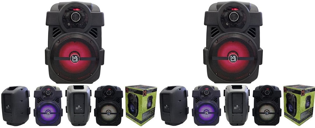 2 MR DJ PSE80BT 8" Portable Active Speaker Rechargeable Party Speaker Bluetooth 1200 Watts P.M.P.O