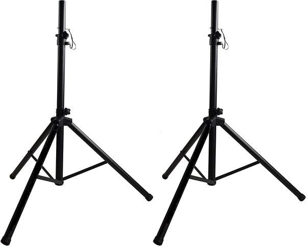 2 MR DJ adjustable height tripod stand for speakers, heavy duty black folding design.