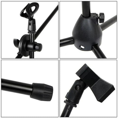 MR DJ MS700PKG 2 Microphone Stands Adjustable Boom Stage or Instrument with Mic Holder Clips & Carry Bag & 2 25' Cable