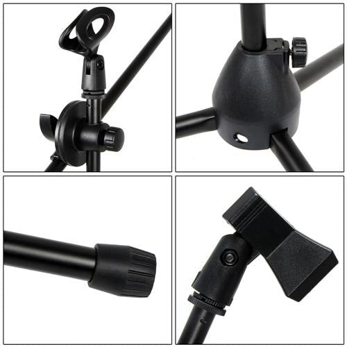 MR DJ MS800 Universal Heavy-Duty Tripod Microphone Stand with Mic Holder Clips