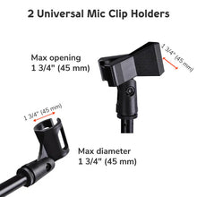 Load image into Gallery viewer, MR DJ MS700PKG 2 Microphone Stands Adjustable Boom Stage or Instrument with Mic Holder Clips &amp; Carry Bag &amp; 2 25&#39; Cable