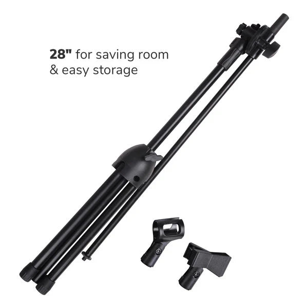MR DJ MS700PKG 2 Microphone Stands Adjustable Boom Stage or Instrument with Mic Holder Clips & Carry Bag & 2 25' Cable