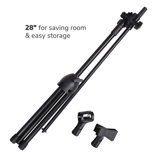 MR DJ MS800 Universal Heavy-Duty Tripod Microphone Stand with Mic Holder Clips