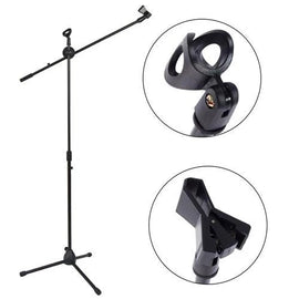 MR DJ MS700PKG 2 Microphone Stands Adjustable Boom Stage or Instrument with Mic Holder Clips & Carry Bag & 2 25' Cable