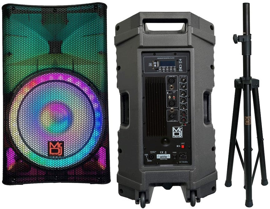 2 MR DJ PLED5200 PRO PA DJ 15" Portable Active Bluetooth/MP3/FM Radio Speaker with Stands