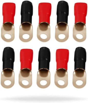 10 Pack 1/0 Gauge AWG 5/16 Ring Terminal Wire Crimp Cable Red/Black