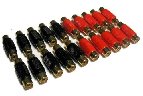 MR DJ FF100-10 Barrel RCA Connector Female/Female Red & Black Bag Of 10