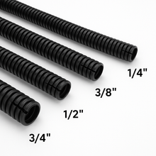 Load image into Gallery viewer, MR DJ 4-Pack 1/4", 3/8", 1/2", 3/4" x 25 Feet Each Split Wire Loom Convoluted Tubing