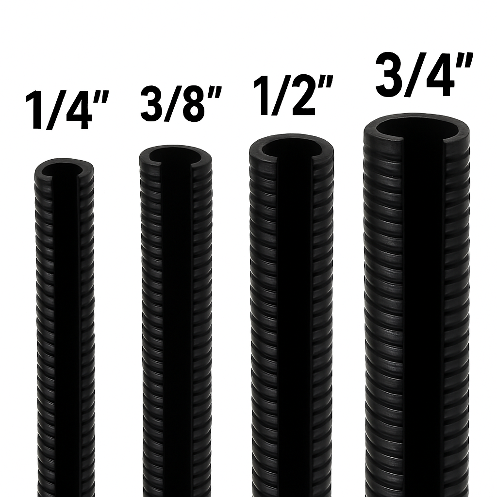 MR DJ 4-Pack 1/4", 3/8", 1/2", 3/4" x 25 Feet Each Split Wire Loom Convoluted Tubing