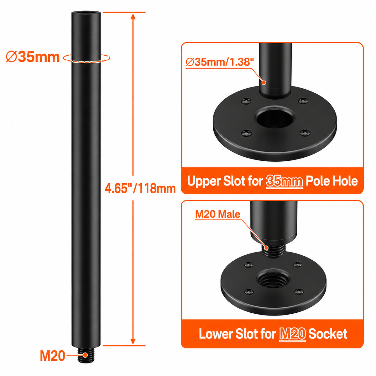 2 MR DJ SS45 36"/38mm Subwoofer Speaker Pole M20 Threaded & Mount Dual 35mm/38mm