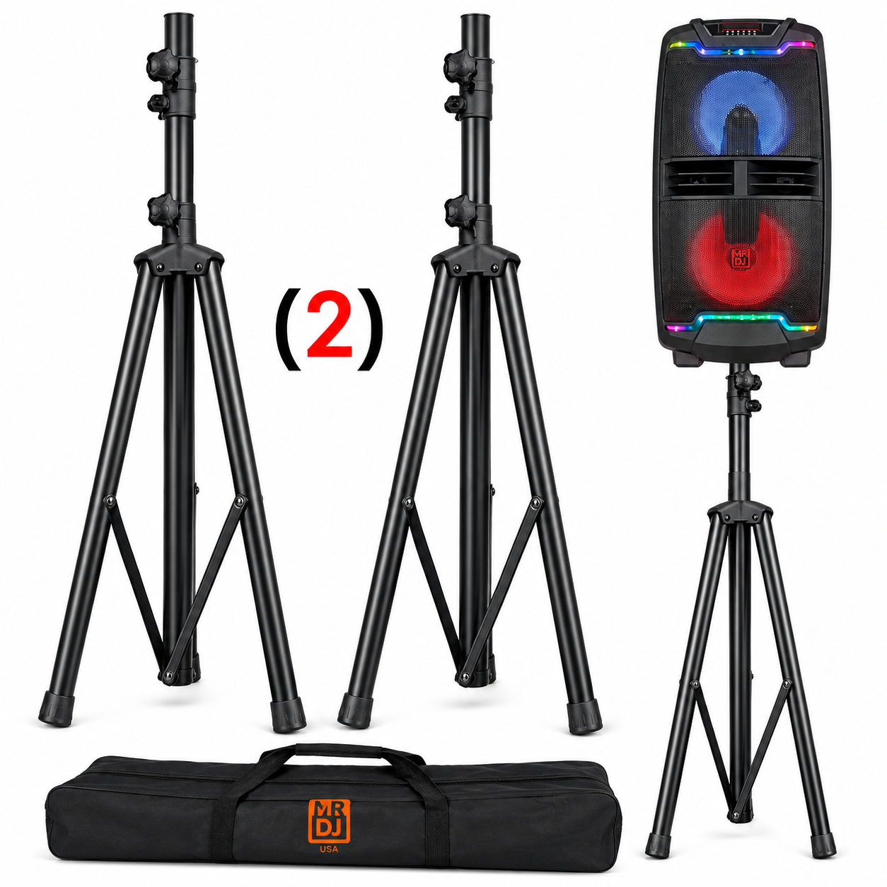 MR DJ SS850PKG 2 Speaker Stand Road Carrying Bag + 2 Speakon Cable