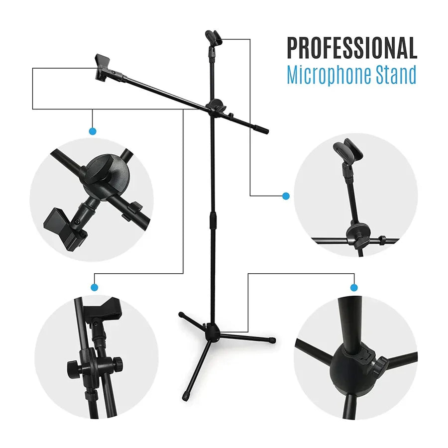 MR DJ MS300 Universal Adjustable Tripod Microphone Stands Adjustable Boom Stage with Mic Holder Clips