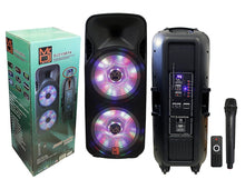 Load image into Gallery viewer, MR DJ DJ215BTA &lt;BR/&gt;Dual 15&quot; 5000W Max Power Speaker with Built-In Bluetooth &amp; Battery, 1&quot; LCD/MP3/USB/SD Slot