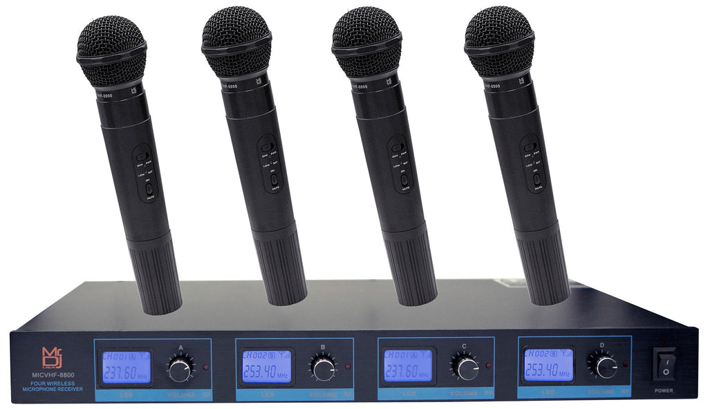 Mr Dj MICVHF-8800<br/> 4 Channel Professional PA/DJ/KTV/Karaoke VHF Handheld Wireless Microphone System with Digital Receiver
